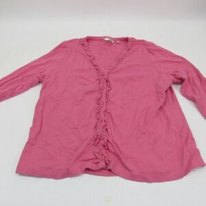 Liz Claiborne Pink‎ Ruffle Front Button Down Long Sleeve Cotton Top Womens L
